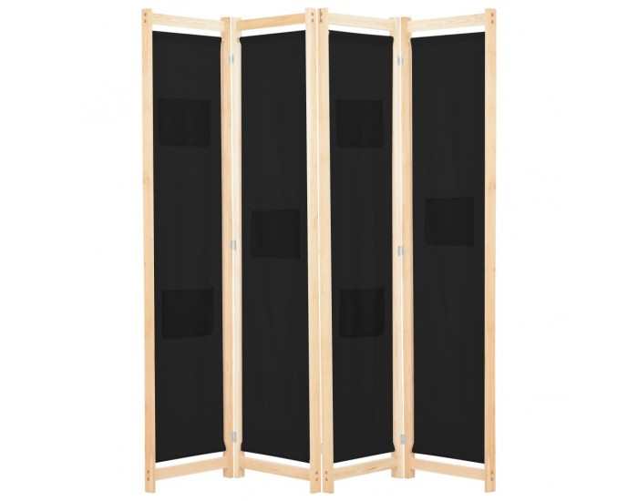 Sonata Параван за стая, 4 панела, черен, 160x170x4 cм, текстил -
