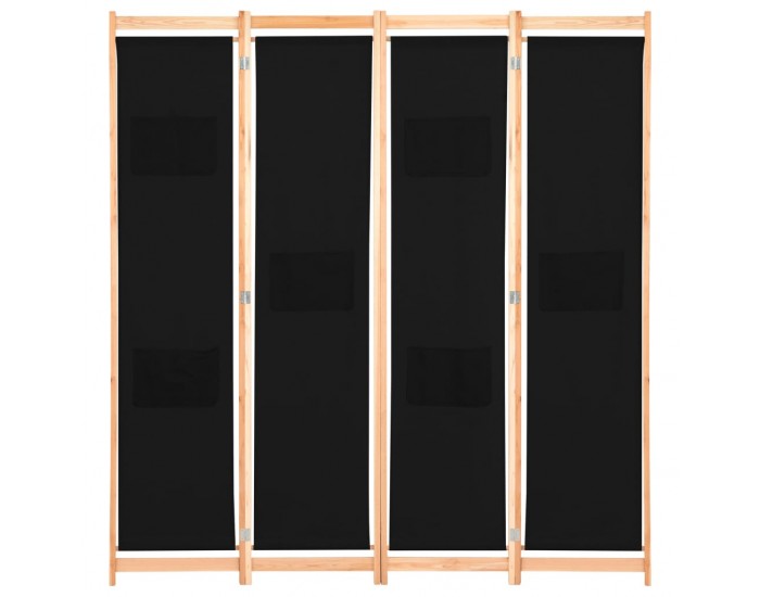Sonata Параван за стая, 4 панела, черен, 160x170x4 cм, текстил -