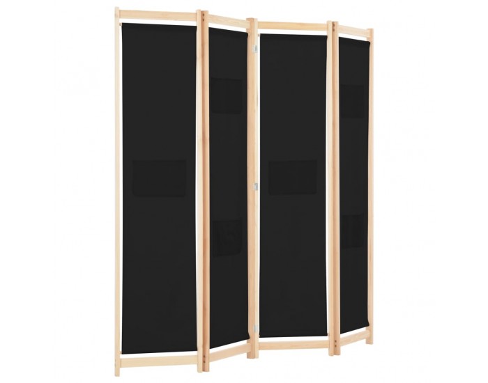 Sonata Параван за стая, 4 панела, черен, 160x170x4 cм, текстил -