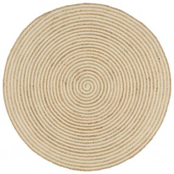 Sonata Ръчно тъкан килим от юта, принт на спирали, бял, 90 см - Килими и Подови настилки
