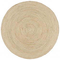 Sonata Ръчно тъкан килим от юта, принт на спирали, бял, 120 см - Килими и Подови настилки