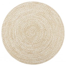 Sonata Ръчно тъкан килим от юта, бял и естествен цвят, 90 см - Дневна