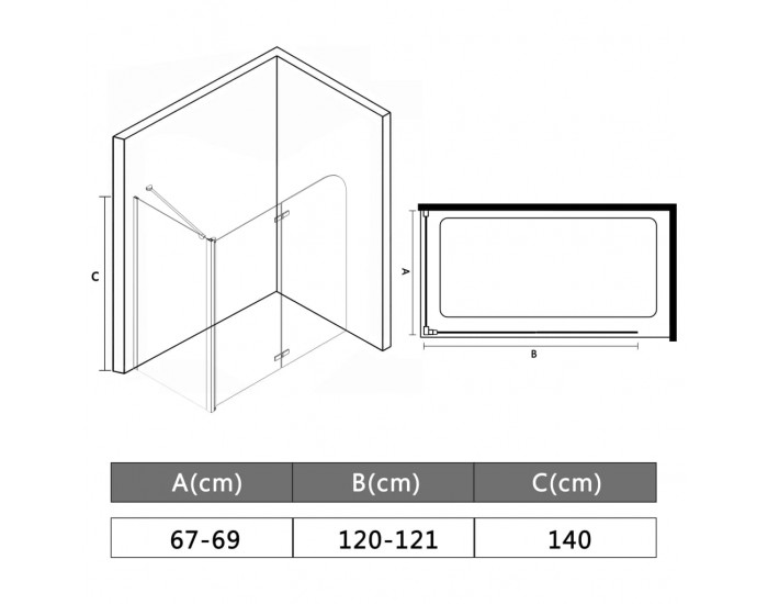 Sonata Душ параван хармоника, ESG стъкло, 120x68x140 см -