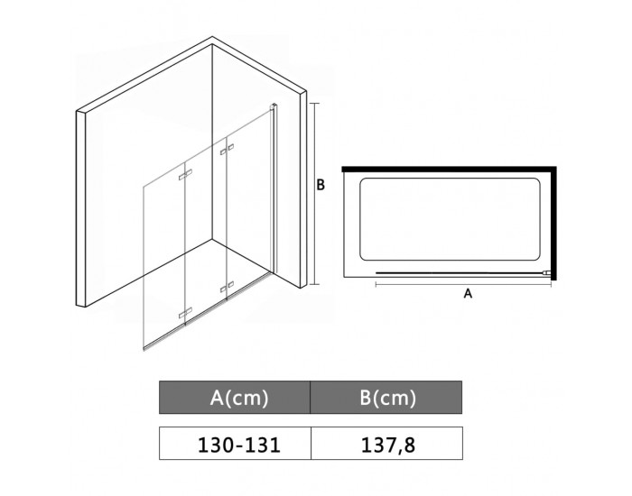 Sonata Сгъваем душ параван, 3 панела, ESG стъкло, 130x138 см -