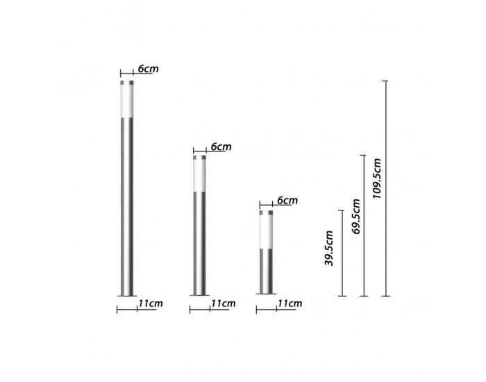 Комплект 3 градински лампи от неръждаема стомана, вертикални, E27 230V -