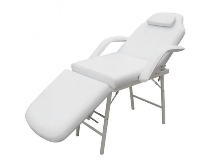 Стол за процедури с регулируема облегалка и поставка за крака, бял -