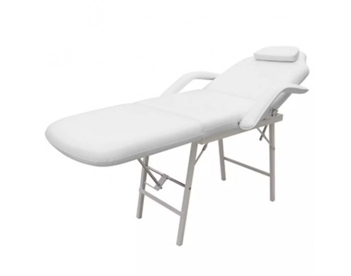 Стол за процедури с регулируема облегалка и поставка за крака, бял -
