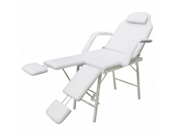 Стол за процедури с регулируеми поставки за краката, бял -