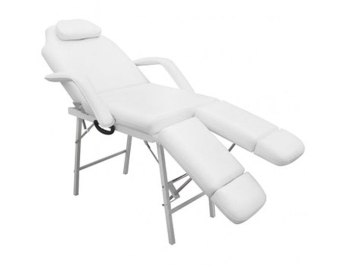 Стол за процедури с регулируеми поставки за краката, бял -