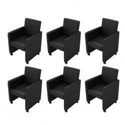 Sonata Трапезни столове, 6 броя, изкуствена кожа, черни - Трапезни столове