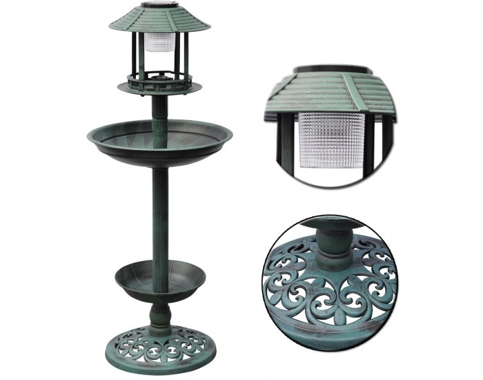 Вана за птици с хранилка и соларна лампа -