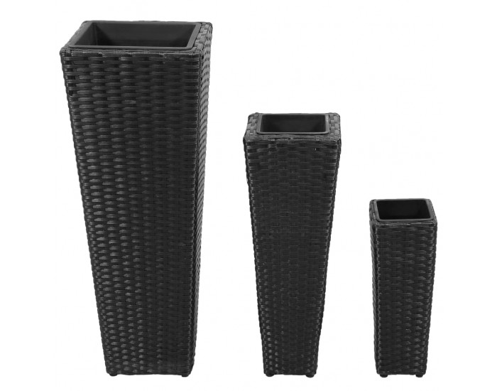 Sonata Градински плантери, 3 бр, полиратан, черни -