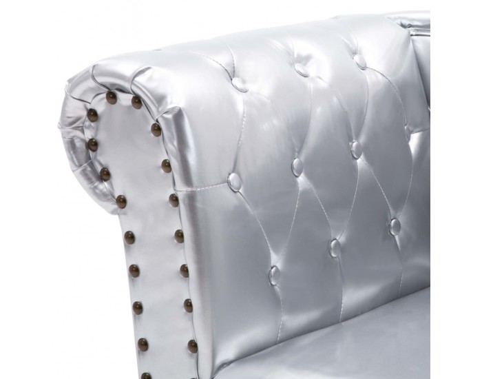 Диван „Честърфийлд“, сребрист -