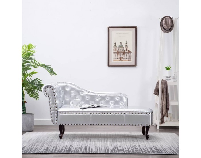Диван „Честърфийлд“, сребрист -