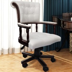 Въртящ се офис стол в стил "Chesterfield Captains", бял - Офис столове