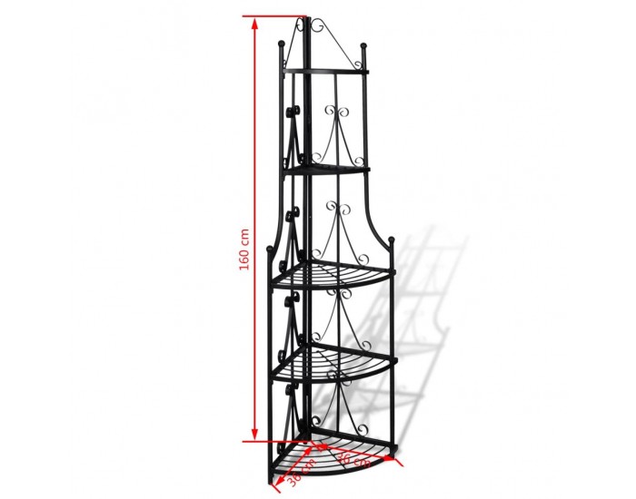 Ъглова етажерка за цветя, черна -