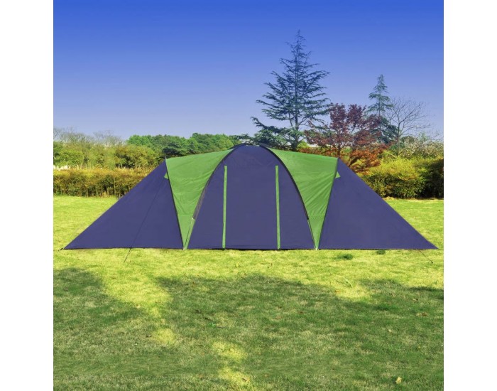 Полиестерна палатка за къмпинг за 9 човека, цвят синьо-зелен -