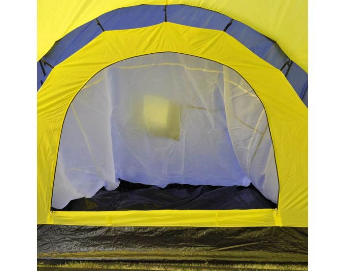 Палатка за къмпинг за 9 човека от полиестер, синьо и жълто -