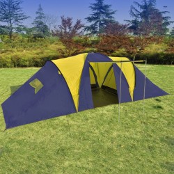 Палатка за къмпинг за 9 човека от полиестер, синьо и жълто - Къмпинг и туризъм