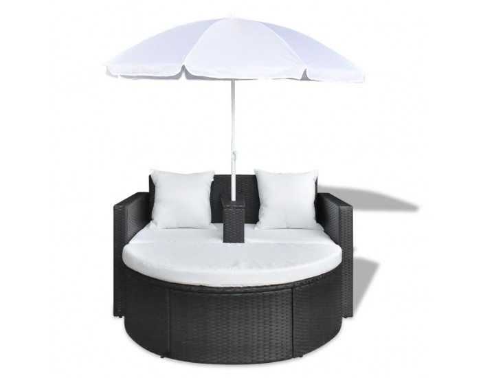 Sonata Градинско легло с чадър, черно, полиратан -