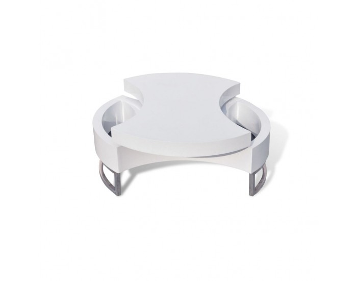 Модерна маса за кафе с променлива форма, цвят бял -