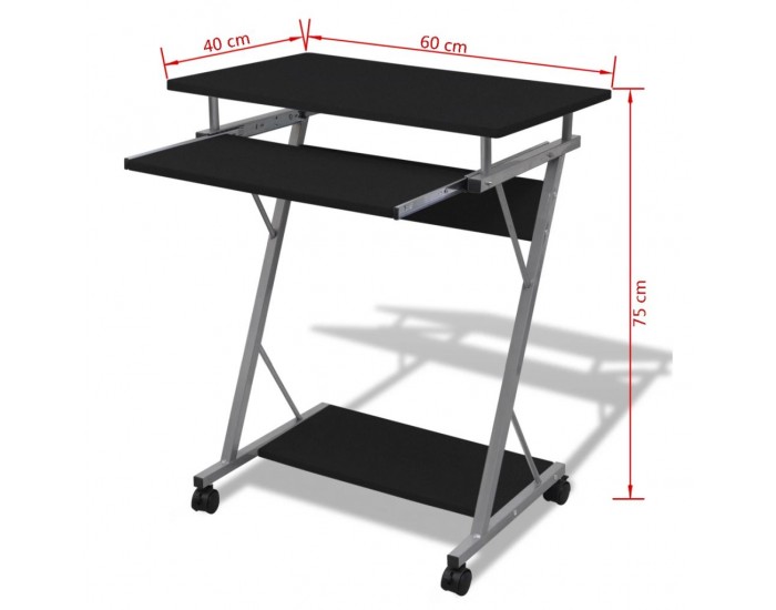 Бюро за компютър с изтеглящ плот за клавиатура, черно -