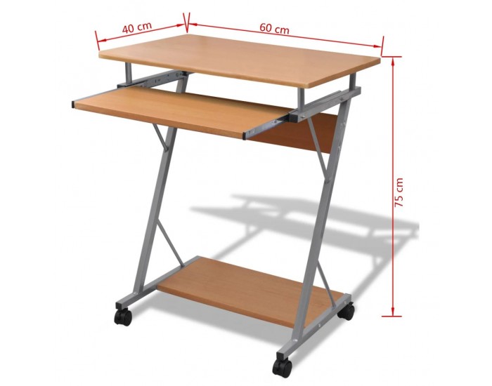 Бюро за компютър с изтеглящ плот за клавиатура, кафяво -
