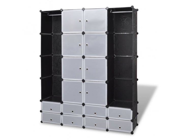 Sonata Модулен гардероб с 18 отделения, черно-бял, 37x146x180,5 см -