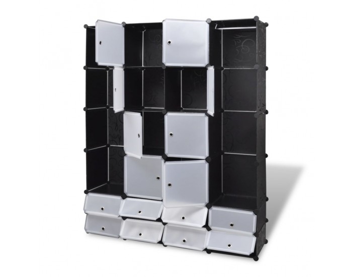 Sonata Модулен гардероб с 18 отделения, черно-бял, 37x146x180,5 см -