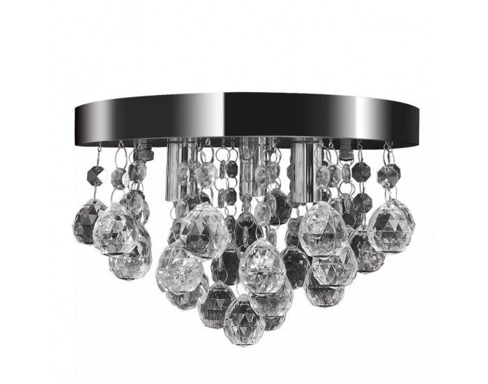 Лампа за таван с висящи кристали, хромирана -