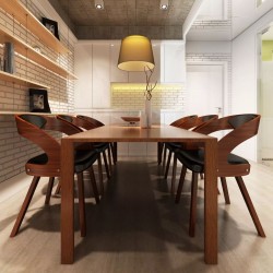 Трапезни столове, 6 бр, дървена рамка, изкуствена кожа, кафяви - Sonata H