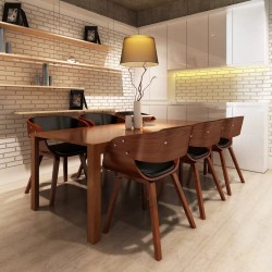 Трапезни столове, 6 бр, дървена рамка, изкуствена кожа, кафяви - Трапезни столове