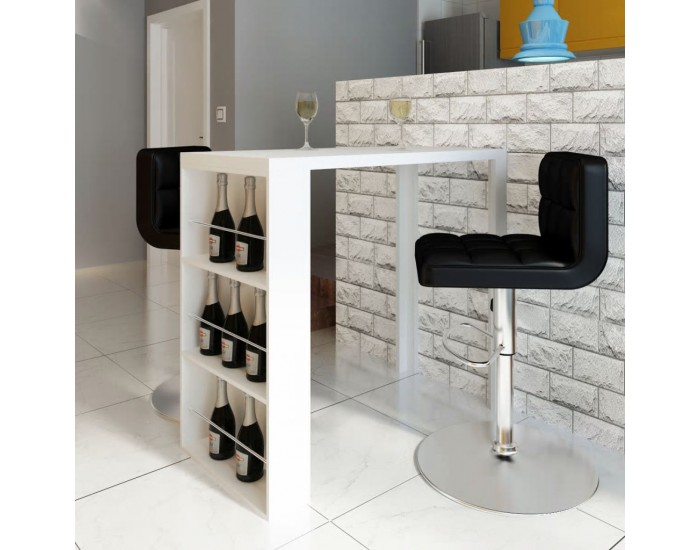 Sonata H Бар маса от МДФ със стелаж за вино, силен гланц, бяла