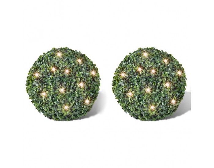 2 топки от изкуствен чемшир, 35 см и соларни LED светлини -