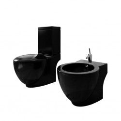 Комплект керамични тоалетна чиния и биде, черни - Продукти за баня и WC