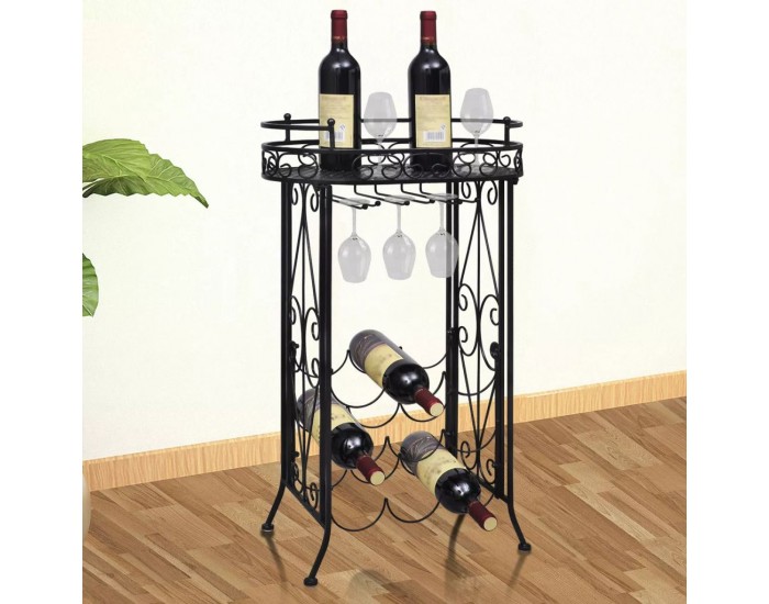 Sonata Метална стойка за вино с табла и поставки за чаши - 9 бутилки -