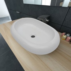 Луксозна керамична мивка, овална, бяла, 63 х 42 см - Мивки и Смесители