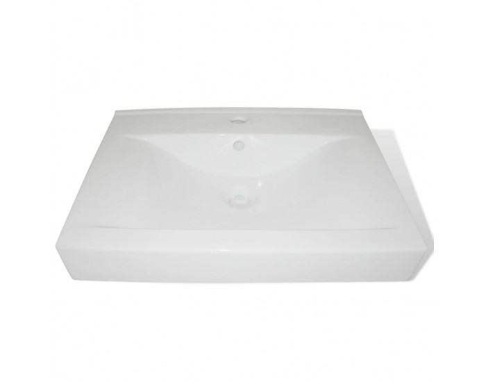 Луксозна керамична мивка с отвор за смесител, бяла, 60 х 46 см -