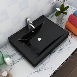Луксозна керамична мивка с отвор за смесител, черна, 60 х 46 см - Мивки и Смесители