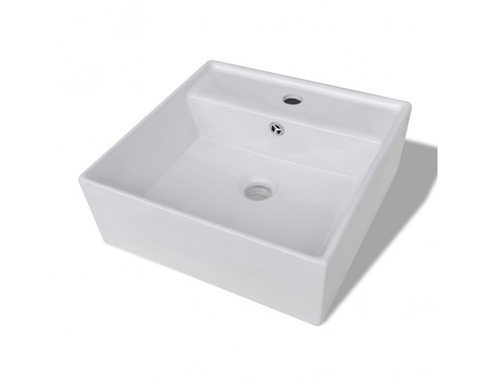 Луксозна керамична мивка с преливник и отвор за смесител, 41 х 41 см -