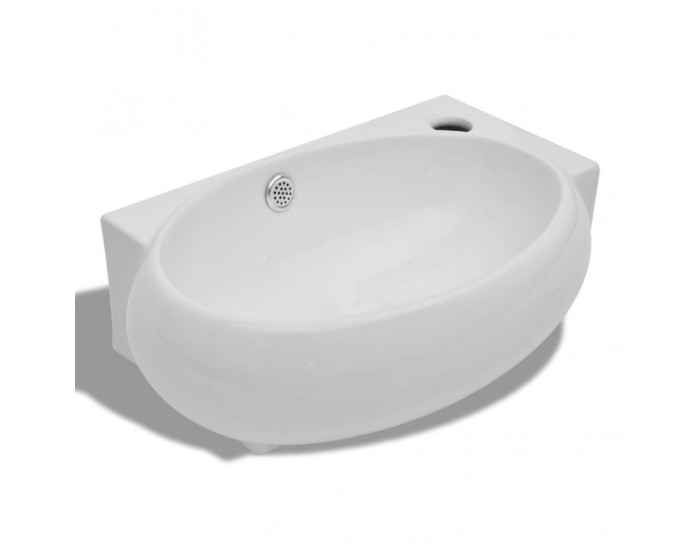 Керамична мивка за баня с преливник и отвор за смесител, бяла -