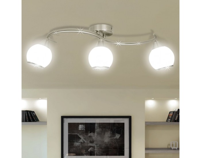 Лампа за таван с 3 стъклени абажура на извита релса за крушки тип Е14 -