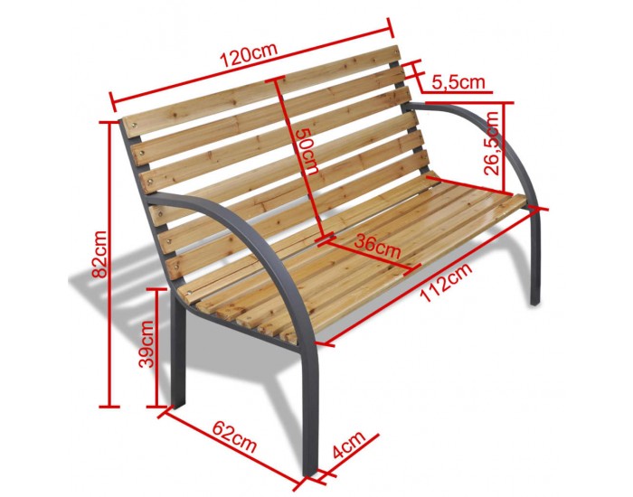 Sonata Градинска пейка, 112 см, дърво и желязо -