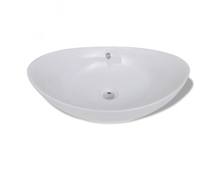 Луксозна керамична мивка с преливник, овална, 59 x 38,5 см -