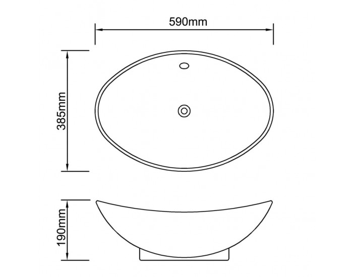 Луксозна керамична мивка с преливник, овална, 59 x 38,5 см -