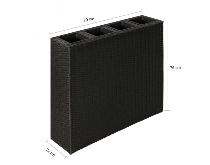 Sonata Градински плантер с 4 саксии, полиратан, черен -