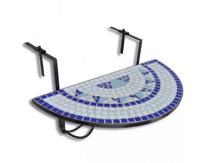 Масичка за закачане на балкон, полукръгла, синьо-бяла -