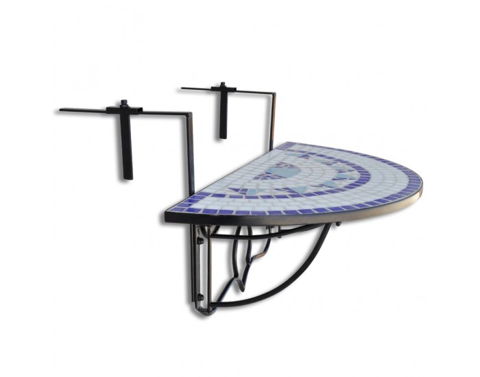 Масичка за закачане на балкон, полукръгла, синьо-бяла -