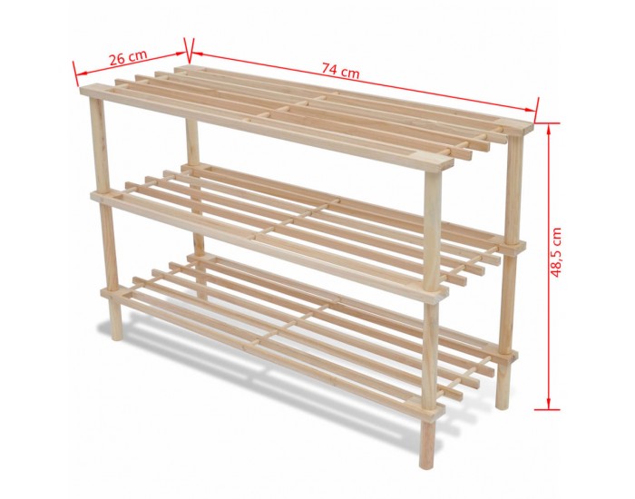 Стелажи за обувки с три рафта, дървени – 2 броя -