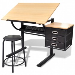 Чертожна маса с три чекмеджета, регулируема височина и табуретка - Офис